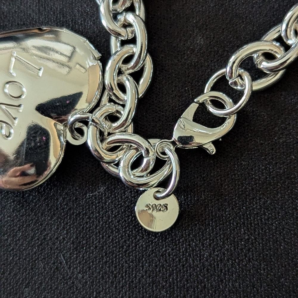 Sterling Silver 925 Love Heart Locket Charm Bracelet Bangle For Pictures - Picture 4 of 8